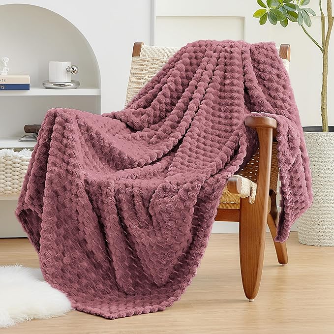 EXQ Home Gentle Soft Fleece Throw Blanket – Cozy Lightweight 3D Imitation Turtle Shell Jacquard Blanket for Couch Bed – All-Season Warm Fuzzy Flannel Blanket for Women Mom Her Gift(60"x80",Dusty Pink)