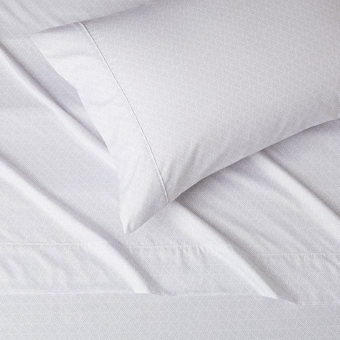 Amazon Basics Lightweight Super Soft Easy Care Breathable Wrinkle Resistant Brushed Microfiber 3 Piece Bed Sheet Set with 14-Inch Deep Pockets, Twin, Gray Crosshatch, Printed