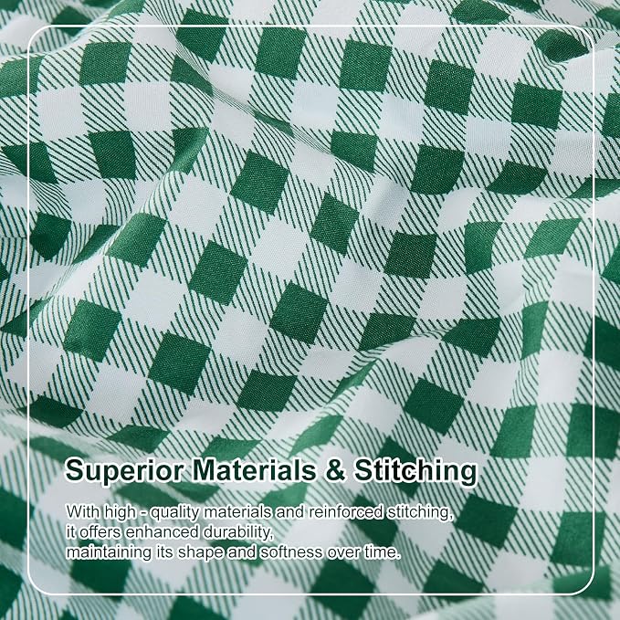 Gingham Full Sheet Set, Lightweight Super Soft Brushed Microfiber Plaid Bed Sheets with 16" Deep Pocket, 4 Piece Ruffle Farmhouse Bedroom Decor, Green