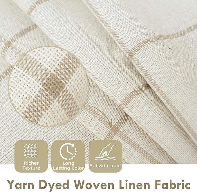 DriftAway 100% Blackout Plaid Linen Curtains 108 Inches Long 2 Panels Taupe | 100% Blackout, Linen Texture, Plaid Pattern, Two Layers, Rod Pocket & Back Tab, Bedroom Living Room Use, Luxury Appearance