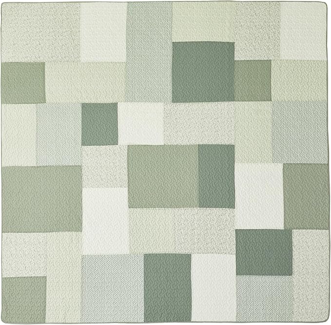 Chezmoi Collection Elm 3-Piece Chic Patchwork Quilt Set - Green Floral Striped Coverlet - Pre-Washed Cotton Lightweight Reversible Bedspread, Oversized King Size