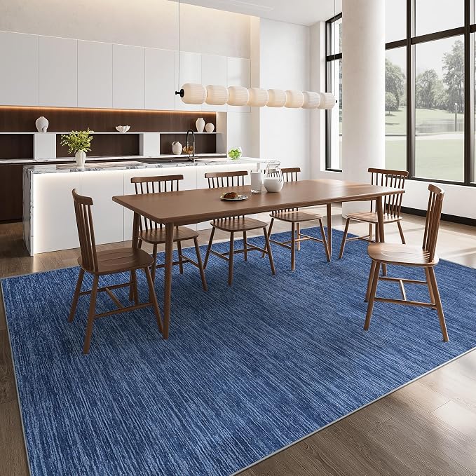 8x10 Area Rugs for Living Room, Large Washable Rug Non Slip Navy | Soft Low Pile, Thin & Lighweight Carpet, Folable Stain Resistant Modern Indoor Floor Mat for Bedroom, Dining Room, Home Decor