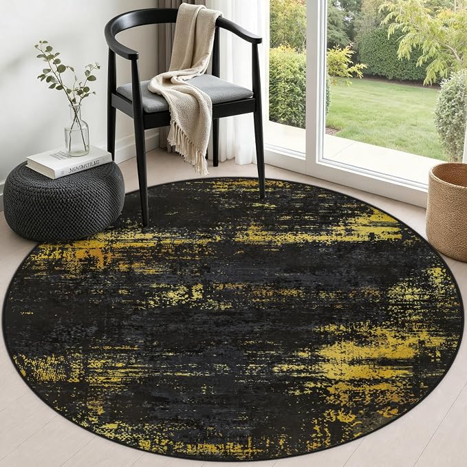 Round Area Rug Living Room: 4 ft Modern Washable Indoor Carpet | For Bedroom Dining Room Farmhouse Nursery Hallway Office,Modern Abstract,Machine washable,Non-Slip,Stain Resistant,Indoor