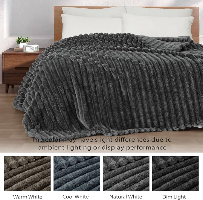 Exclusivo Mezcla Striped Fleece Throw Blanket for Couch, Sofa, Bed, 50"x60" | Soft Breathable Cozy Bed Blankets, Lightweight Plush Fluffy Fuzzy Jacquard Decorative Blankets