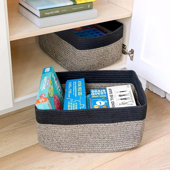 NaturalCozy Storage Baskets 16.8”x13”x7.6” Cotton Rope Woven Baskets for Organizing 3-Pack | Toy Storage Bins | Basket for Shelves, Laundry, Blanket, Clothes, Closet, Kitchen, Bathroom, Gifts