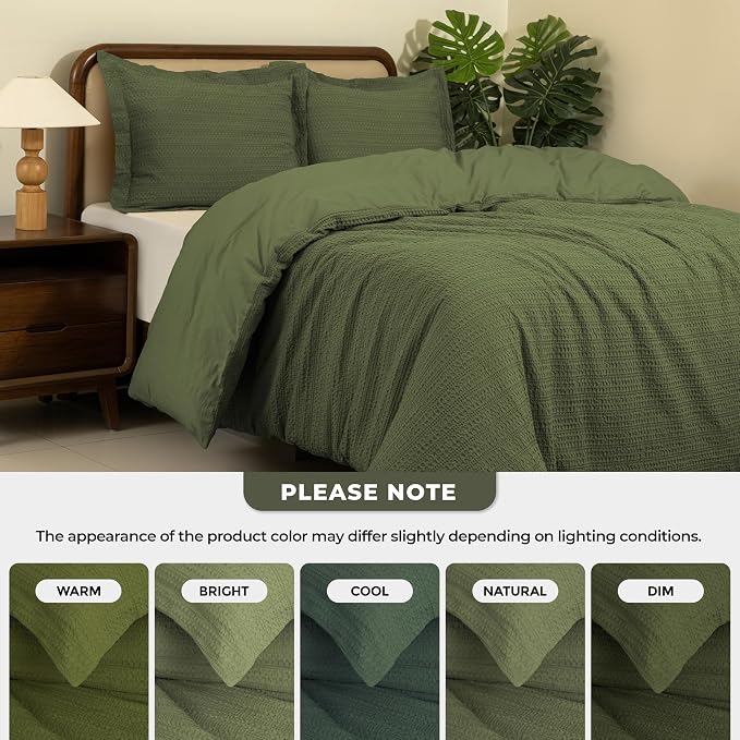 Dreamology Queen Duvet Cover Set, Waffle Weave Duvet Cover, 100% Cotton | Waffle Duvet Covers with Zipper Closure, Soft Textured & Breathable Bedding Set,Duvet Cover Queen 3 Pieces (Green)