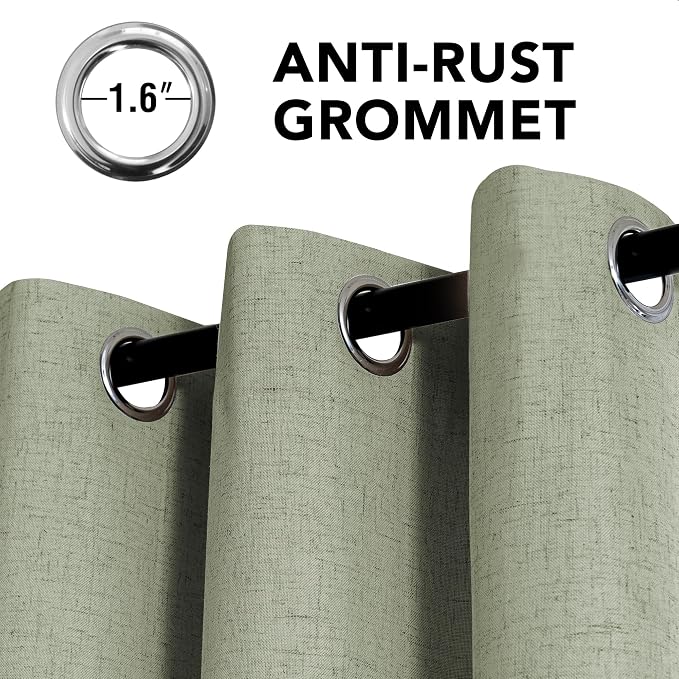 H.VERSAILTEX Linen Curtains 100% Blackout Curtains for Bedroom 90 inch Long Full Light Blocking Nature Linen Blended Window Curtains for Living Room Nickel Grommet (2 Panels, Heathered Tea)