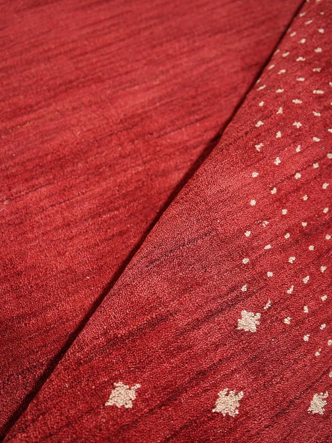 Rugsotic Carpets Hand Knotted Loom Wool ECO-Friendly Area Rugs - 6'x6', Octagon Shape, Red Color, Contemporary Modern, High Pile Thick Handmade Anti Skid Area Rugs for Living Room, Bed Room (L00530)