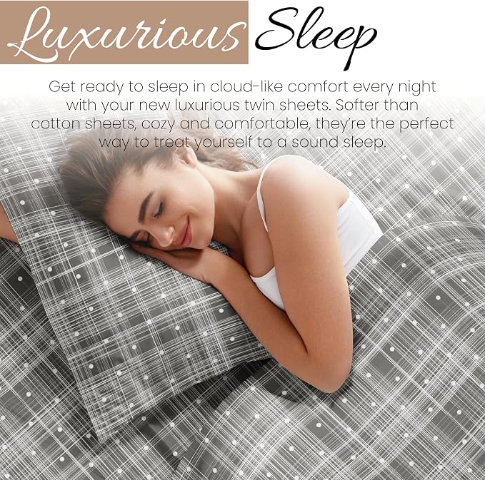 Linen Market Double-Brushed Patterned Microfiber Twin Sheet Set 3 Piece – Oeko-TEX Certified Ultra Soft & Wrinkle-Free - 16" Deep Pocket Sheets - Easy Care Twin Size - Polka Dot Gray