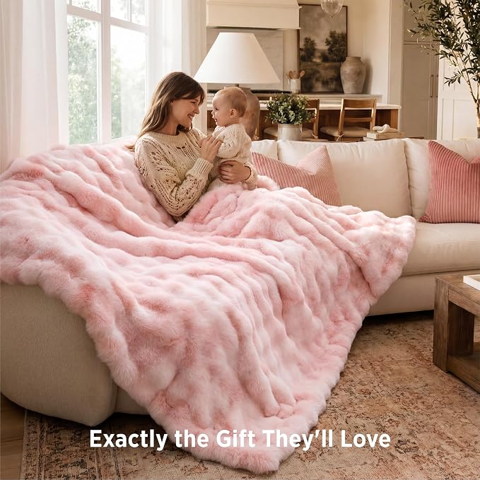 Bedsure GentleSoft Bubble Faux Fur Blankets Queen Size, Fluffy Fuzzy Queen Blanket for Bed, Soft Cozy Faux Fur Bedding for Winter, Thick Warm Plush Bed Cover, Tie-dye Pink, 90x90