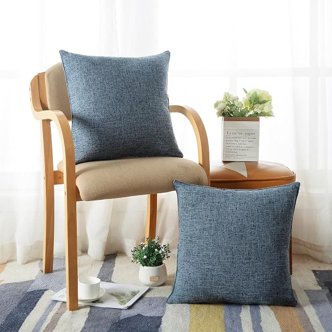 HPUK Throw Pillow Covers 20x20, Set of 2, Blue Solid Couch Pillow Covers | Polyester fabric, solid-color design, hidden zippers, machine washable, for sofas and beds, inserts not included