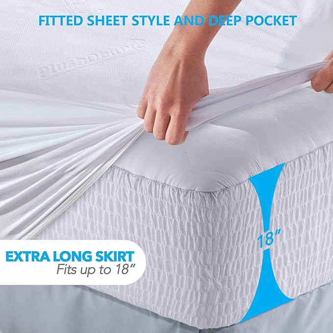 PlushDeluxe Bamboo Waterproof Mattress Protector, King Size, Ultra Soft | Breathable, Noiseless, Hypoallergenic, Washable, 76x80" Up to 18" Deep, Viscose Derived from Bamboo Mattress Cover, White