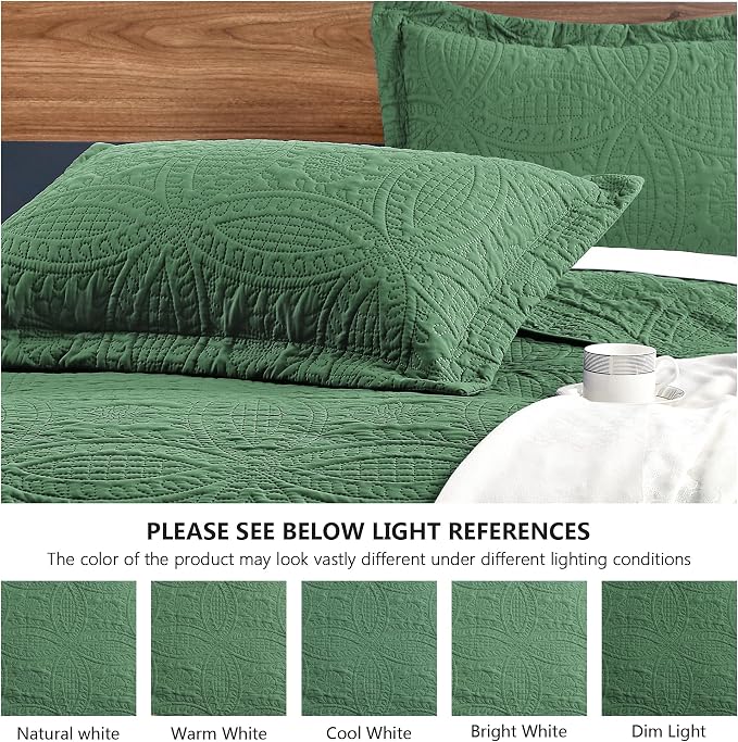Love's cabin Twin Quilt Set Dark Green Bedspreads - Soft Bed Summer Lightweight Bedspread Comforter - Modern Style Coin Pattern Coverlet for All Season - 2 Pieces (1 Quilt, 1 Pillow Sham)