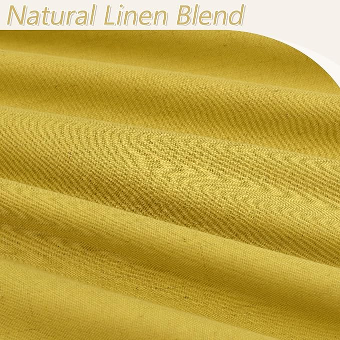100% Blackout Curtains 96 Inch Length 2 Panels Set for Living Room Bedroom Back Tab Thermal Insulated Black Out Linen Drapes Room Darkening Celery Yellow,52x96
