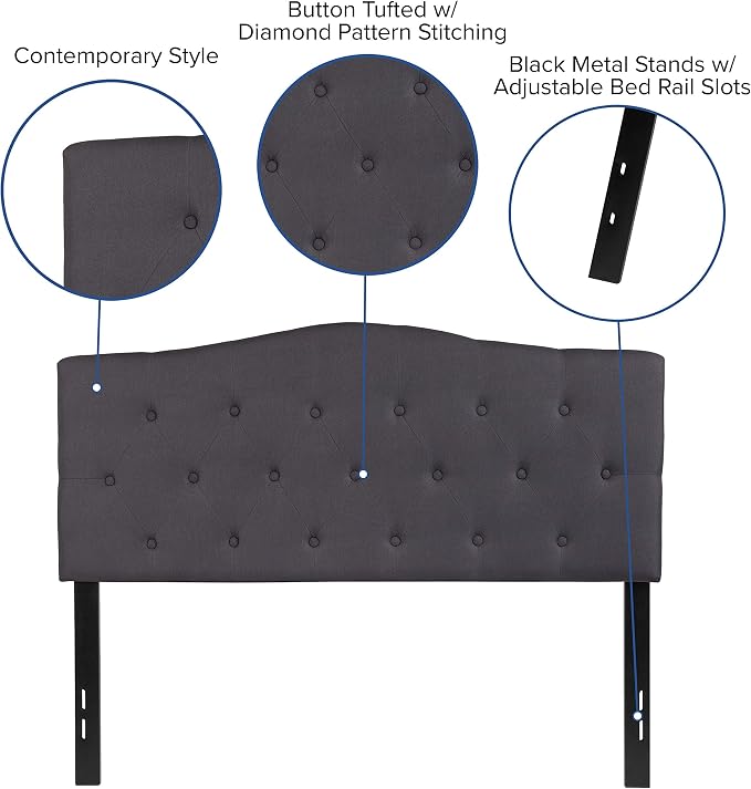 Flash Furniture Full Tufted Fabric Headboard, Dark Gray | Adjustable Height, Easy Install, Bedroom Decor