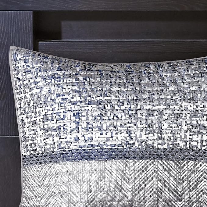 Madison Park Lustrous Jacquard Lightweight Navy Queen Quilt Set, 6pc | All Season Bedding Set, Glitter Accent Coverlet Set, Machine Washable, Cozy, Breathable, Soft, Modern, Casual