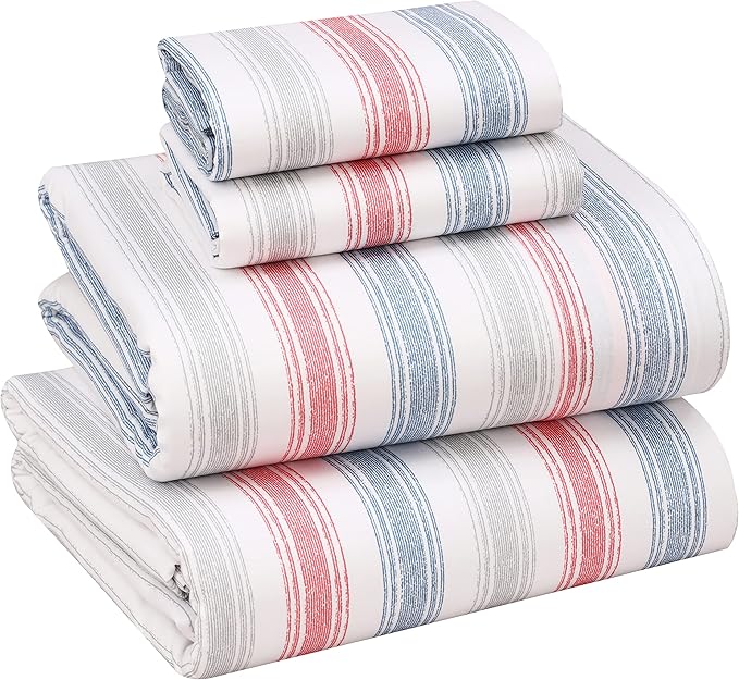 RUVANTI 100% Cotton Percale Sheets Full Size, Times | Crisp Cooling, Deep Pocket 16", Soft Breathable & Durable, Hotel-Style, 4 Piece Set