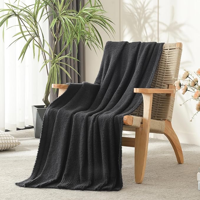 JOOJA Charcoal Dark Grey Throw Blanket, Soft Fluffy Fuzzy Knit Blanket for Couch Bed Sofa, Cozy Plush Warm Blanket for Bedroom Living Room, Spring Home Decor, 50x60 Inches