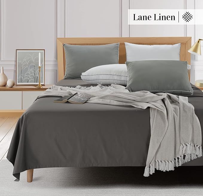 LANE LINEN Standard Size Bed Pillows for Sleeping, Set of 4, 20x26 - White | Perfect for Side, Back & Stomach Sleepers, Down Alternative Fill, Medium Firm, Breathable, Cooling, Soft & Fluffy Comfort
