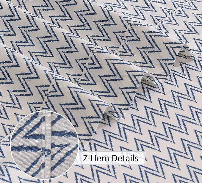 RUVANTI 100% Cotton Percale Sheets Queen Size, Chevron | Crisp Cooling, Deep Pocket 16", Soft Breathable & Durable, Hotel-Style, 4 Piece Set
