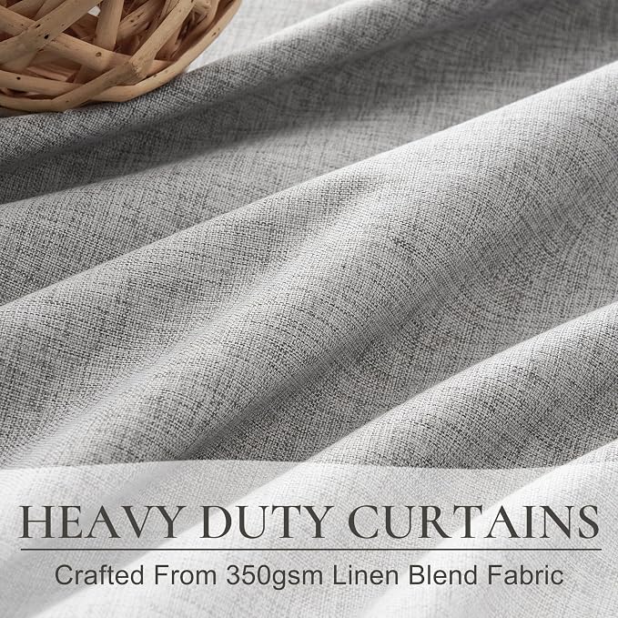 100 Inch Long Gray Blackout Curtains for Bedroom 2 Panels Set, Linen Pleated Floor to Ceiling Thermal Drapes Hooks Rings Back Tab 50 x 100 Inches Length Textured Window Drapes Decor(50"Wx100"L)