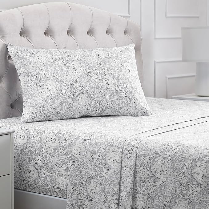 Mellanni Iconic 3-Piece, Ultra Soft Sheet Set (Twin, Paisley Gray) | 10M+ Sleepers. Lab-tested: Sleeps Cool, Stays Bright, Strong, Smooth. Good Housekeeping Best Bedding, 7 yrs running.