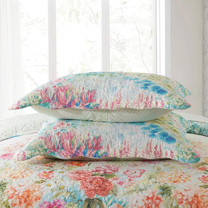 Quilt Bedspread Sets- Dreamy Flowers Reversible Coverlet Set,Queen Size