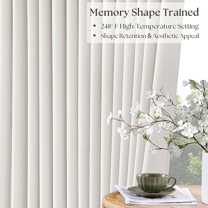TWODRAPES Ivory 94 Inch Long Blackout Curtains Thick Linen Pinch Pleated | Light Blocking, Energy Saving, Pinch Pleat Back Tab, 94 Inch Window Drapes Cream White, for Bedroom Living Room, 2 Panels