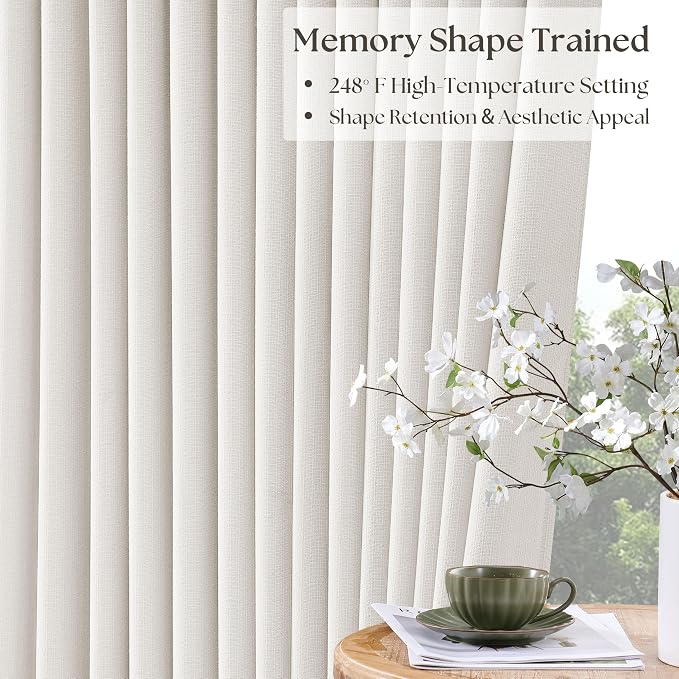 TWODRAPES Ivory White Pleated Blackout Curtains 120 Inches Long 2 Panels | Memory Shape, Pinch Pleat, Black Out Heavy Duty Insulated, Cream Ivory Curtain Drapes with Liner, for Bedroom Living Room