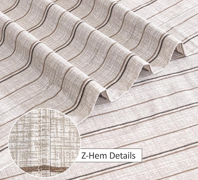 RUVANTI 100% Cotton Percale Sheets, Full Size, Brown Stripes | Crisp Cooling, Deep Pocket 16", Soft Breathable & Durable, Hotel-Style, 4 Piece Set