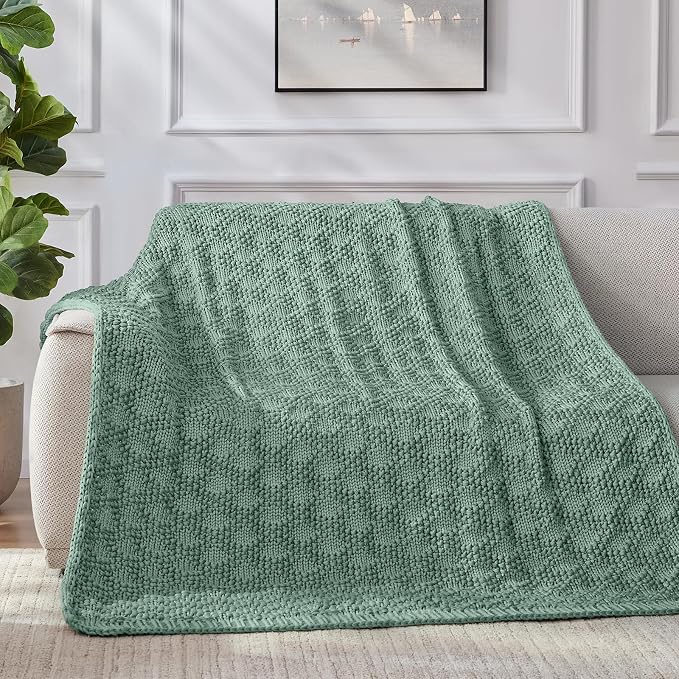 Anysay Knitted Weighted Blanket for Adult, Chunky Knit Throw 50''*60'' 7lbs | Cooling Weighted Blanket for Sleep Breathable Machine Washable Fall Heavy Blanket for Room Decor(HazeGreen)