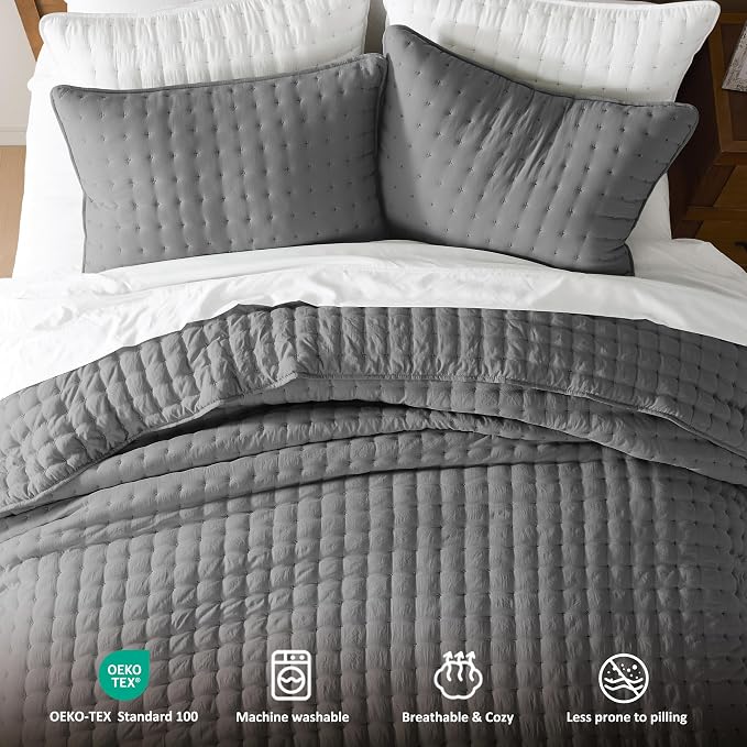WDCOZY Dark Grey Twin Size Quilt Bedding Sets with Pillow Sham, Deep Lightweight Soft Bedspread Coverlet, Quilted Blanket Thin Comforter Bed Cover, All Season Summer Spring, 2 Pieces, 68x90 inches