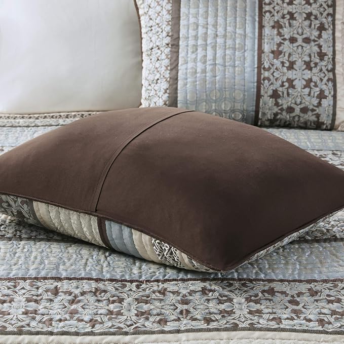 Madison Park Quilt Set Luxurious Jacquard Stripes Design - All Season, Coverlet Bedspread Lightweight Bedding Layer, Shams, Decorative Pillow, King/Cal King(104"x94"), Floral Blue 5 Piece | All Season, Luxurious Coverlet Bedspread Lightweight Bedding L...