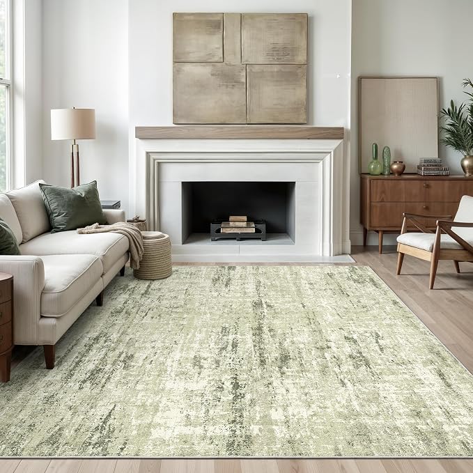 3x5 Rug Non Slip, Abstract Washable Entryway Rug for Bedroom Green | Soft & Lighweight, Folable, Stain Resistant Low Pile Thin Indoor Distressed Carpet Rugs for Living Room,Laundry Room,Kitchen