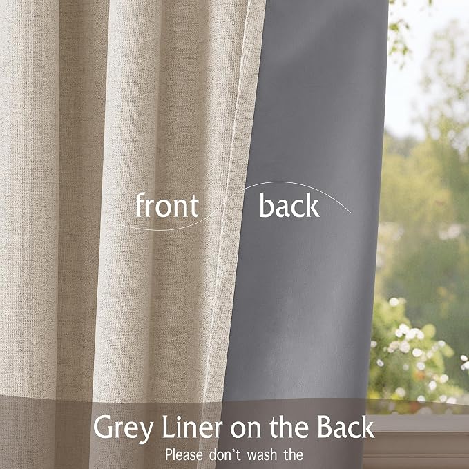 RYB HOME 100% Blackout Pinch Pleated Linen Curtains, Back Tab Drapes Privacy Thermal Insulating for Living Room Kitchen Dining Bay Window, W 42 x L 84 inches, Linen, 2 Panels