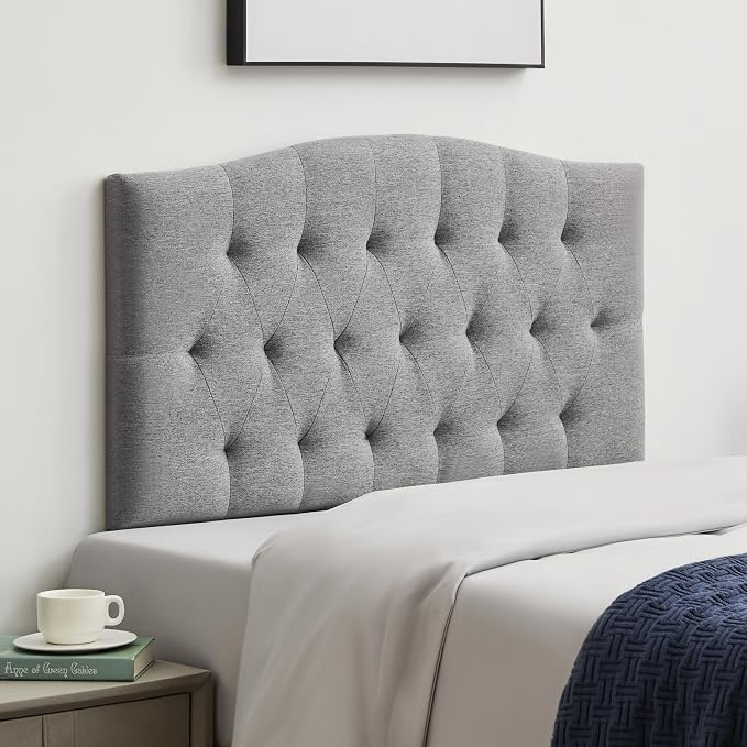 Tufted Upholstered Twin Headboard Only, Adjustable Heige 38-50 in, Gray | Twin Size Headboard for Dorm Bed, Durable Linen Fabric Headboards, Twin XL Headboard with Modern Diamon Design Wood