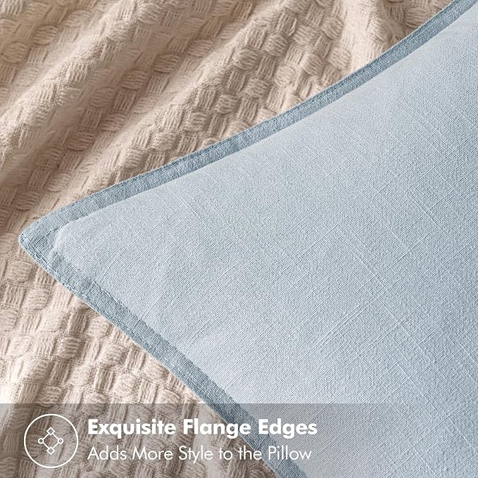 MIULEE Decorative Linen Euro Sham Pillow Covers 24x24 Light Blue | Boho Farmhouse Neutral Couch Throw Pillows for Bed, Pack of 2 Accent Coastal Modern Pillowcases, Sofa Livingroom Home Decor