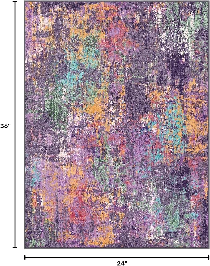 RELEANY Washable 2'x3' Abstract Area Rug for Living Room Purple Multi | Carpet for Bedroom, Kitchen, Office, Hallway and Entryway, Printed Pattern, Non‑Slip, Soft, Stain‑Resistant, Easy to Clean