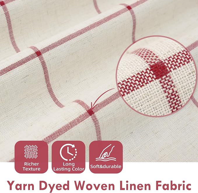 DriftAway 100% Blackout Plaid Linen Curtains 72 Inches Long 2 Panels Red | 100% Blackout, Linen Texture, Plaid Pattern, Two Layers, Rod Pocket & Back Tab, Bedroom Living Room Use, Luxury Appearance