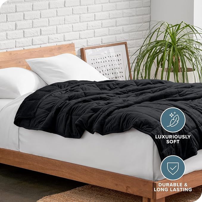 Bare Home Minky Fleece Weighted Blanket (Black, 60"x80" 17lbs) | Queen Size for Adults, Minky Fleece, Premium Heavy Blanket Nontoxic Glass Beads