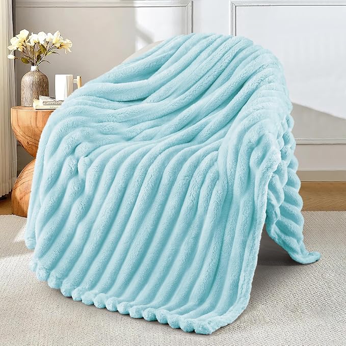 Exclusivo Mezcla Striped Fleece Throw Blanket for Couch, Sofa, Bed, 50"x60" | Soft Breathable Cozy Bed Blankets, Lightweight Plush Fluffy Fuzzy Jacquard Decorative Blankets