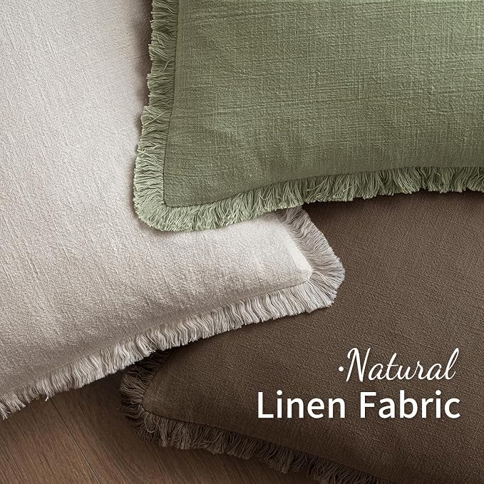 MIULEE Linen Fringe Decorative Fall Pillow Covers Chocolate Brown 26x26 | Set of 2, Cottagecore Decor, Boho Farmhouse Neutral Pillow Covers, Rustic Fall Couch Cushion Cases for Sofa Bed Living Room