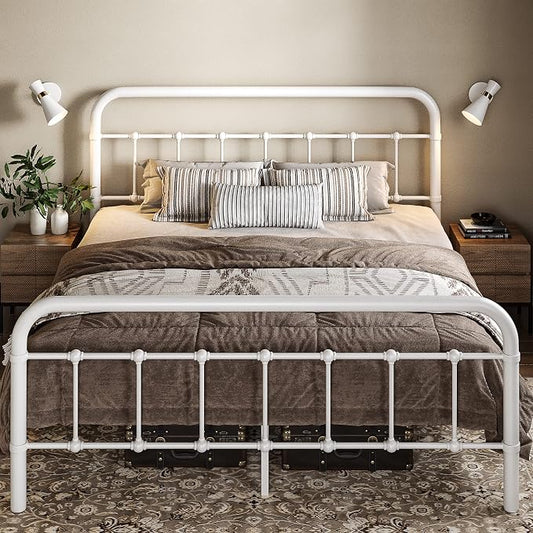 Allewie Full Metal Bed Frame with Victorian Iron-Art Headboard, White | Victorian Style Wrought Iron-Art Headboard/Footboard, Easy Assembly, Under Bed Storage, No Box Spring Required