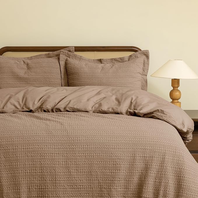 Dreamology Waffle Weave Duvet Cover Queen, Queen Bedding Set, 100% Cotton | Waffle Duvet Cover with Zipper Closure, Soft Textured & Breathable,Duvet Cover Queen 3 Pieces (Camel Brown)