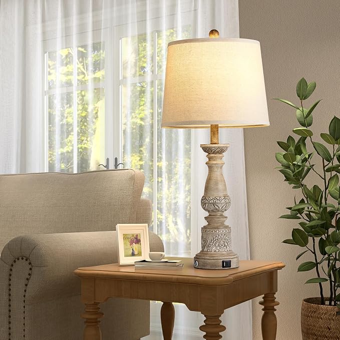 Table Lamps for Living Room Set of 2 Farmhouse Bedroom Lamps with USB C+A Charging Ports Touch Bedside Lamps for Nightstand,2 Bulbs Included