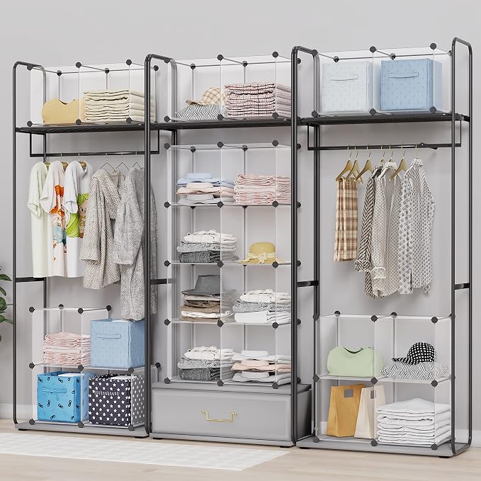 HOMIDEC Closet Organizers and Storage, 16 Cube Storage Organizer | Closet Organizer Bookshelf Cubes Shelves for Clothes, Bedroom, Kids Room, Bathroom, Wardrobe, Garment Racks, Transparent