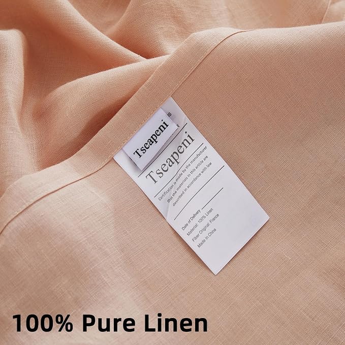 100% Linen Sheets Set Queen Size, Natural Pure Flax 4 Piece Bed Sets, 16" Deep Pocket, Breathable Cooling Bed Soft Durable Bedding, Machine Washable (Pink,Queen)