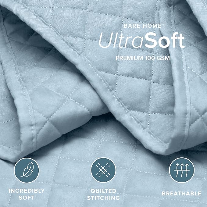 Bare Home Coverlet Set - Twin/Twin Extra Long - Lightweight Bed Decor - Comforter Alternative - All-Season Quilted Bedspread (Twin/Twin XL, Light Blue)