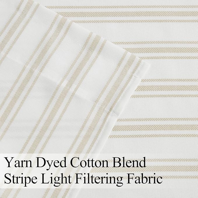 ZJDECOR Cotton Blended Tier Cafe Curtains with Beige Stripes,27" Wx24 Lx2 | Kitchen Curtains,Semi Sheer,Rod Pocket,Cotton Blend Tiers,Cottage Farmhouse Rusitc,Kitchen Bathroom RV Window Treatment