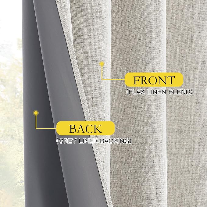 NICETOWN 100% Blackout Linen Curtains 84 inch Long 2 Panels, Alabaster Gray | Vintage Dining Room Curtains Thermal Insulated, Noise Reducing, Farmhouse Style, Privacy Protection, W52" x L84" per Panel